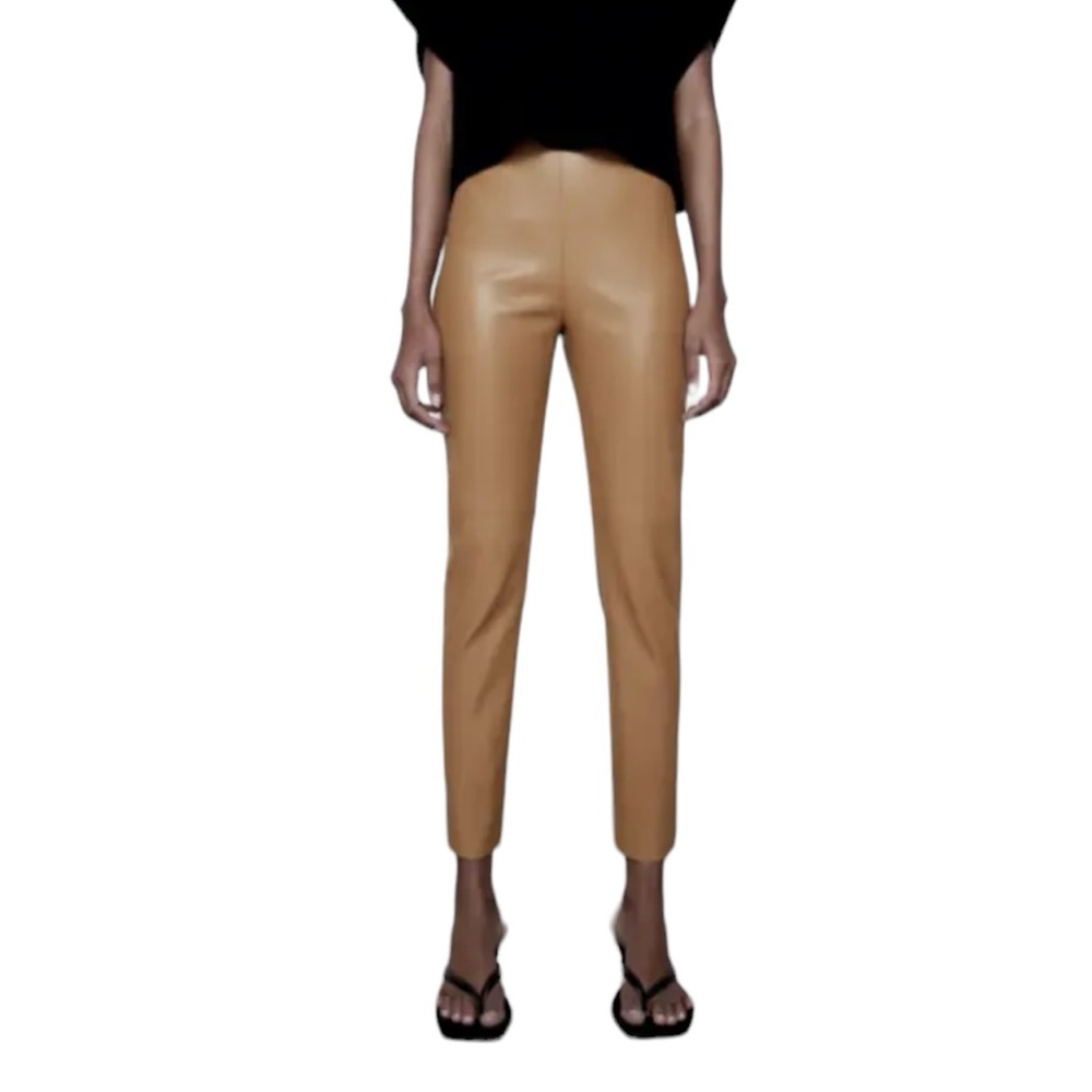 Zara Faux Leather High Waisted Ankle Length Pants in Camel NWT (Z)